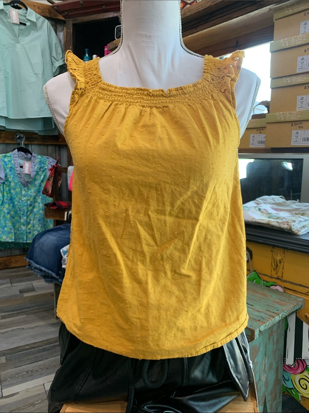 #157 Old Navy Yellow Smocked Strap Tank Top